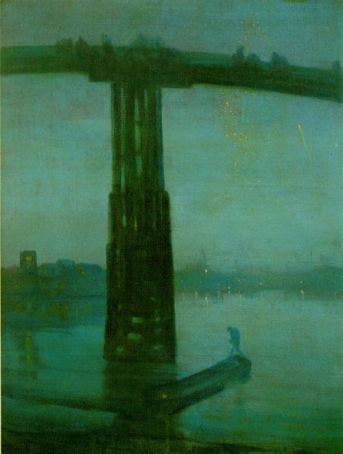 nobrashfestivity:James Abbott McNeill Whistler, Nocturne in Blue and Gold Old Battersea Bridge