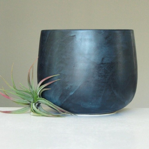 New porcelain planter with a black and blue satin finish, fresh out of the kiln. Available in my Ets