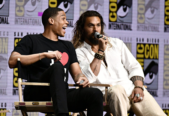 dcfilms:  Ray Fisher and Jason Momoa at Warner Bros. Pictures panel, Comic-Con International,