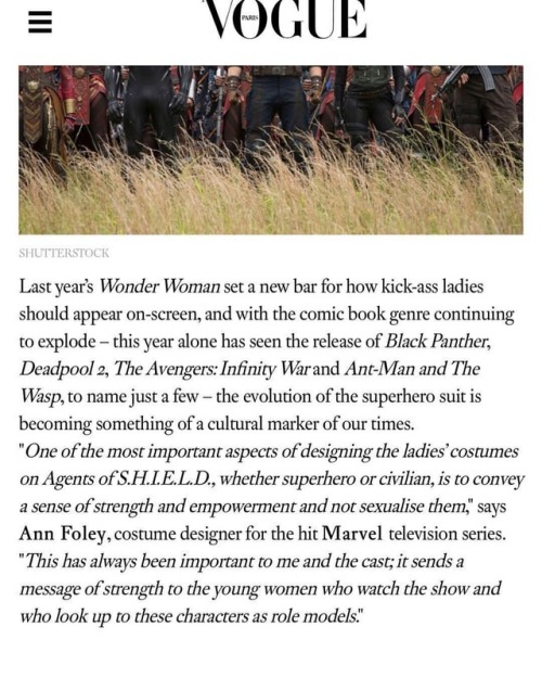 Thank you @vogueparis for including @agentsofshield in this piece! One of the things I’ve always bee