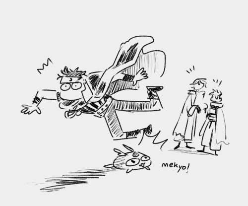Twitter prompt: "Kurogane tripping over very ungracefully and Fai laughing his ass off” Drawing