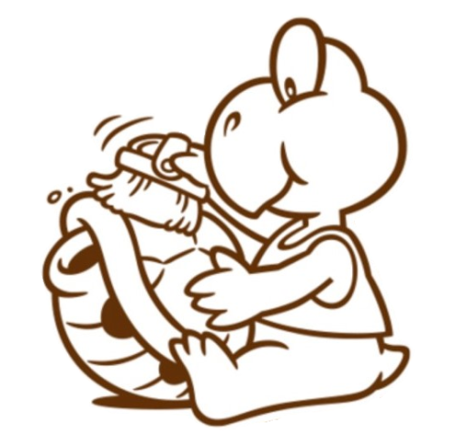 Unique artwork of a Koopa Troopa cleaning its shell used at the “Koopa Troopa POW Block Punch&