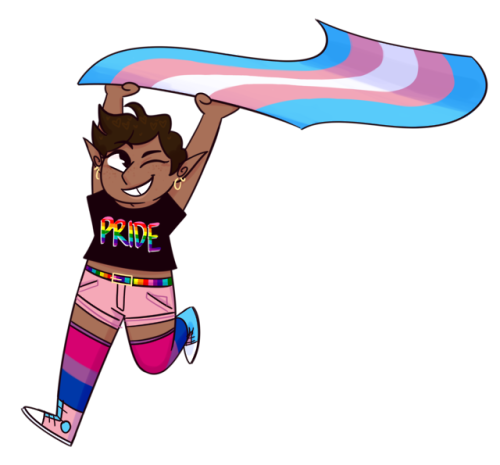 bortmcjorts:happy Pride Month ![ID: a digital drawing of lup: a chubby elf with brown skin, short da