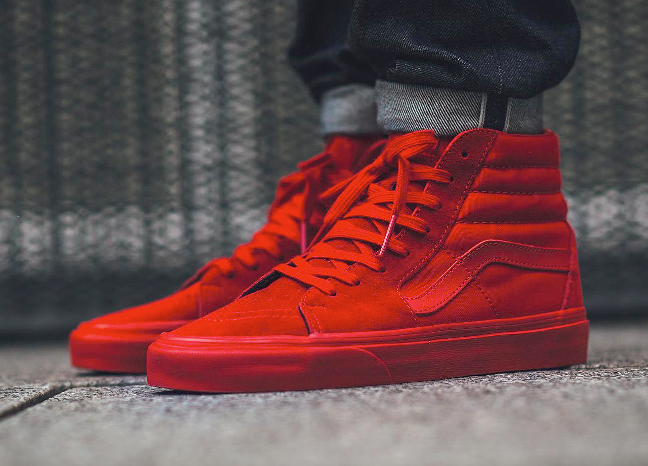 vans sk8 hi red on feet