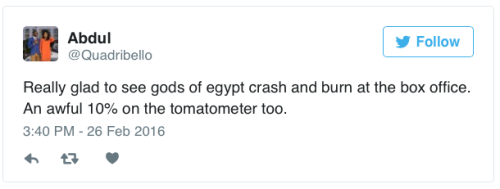 micdotcom:  Gods of Egypt is a critical and box office failure Awful reviews and criticism of whitewashing seem to have hurt Gods of Egypt in the long run. The 贬M film is projected to make as little as ผ million over the weekend. While Hollywood