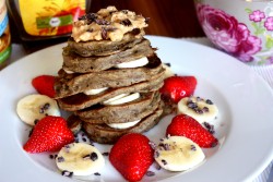 tobefre-ed:  My post run breakfast from this morning: whole wheat pancakes featuring the first strawberries of the season :)