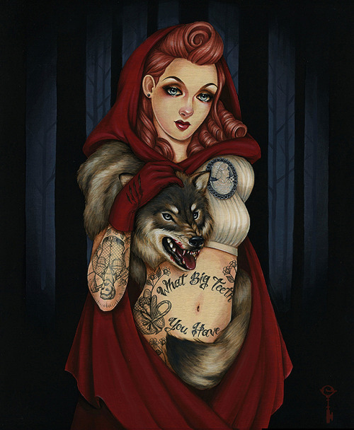 fairytalemood:  art by Glenn Arthur for the Forever Fabled exhibition at Thinkspace gallery (June 1 - 29, 2013) Acrylic on wood panel Alice in Wonderland, Snow White, Sleeping Beauty, Goldilocks, Little Red Riding Hood 