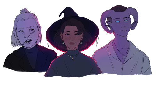 I drew the cast of our modern d&d game so far! Penn, Dawn and Zephyr.