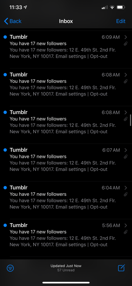 This ever happen to anyone else? Multiple emails all the same followed about 65 times? 