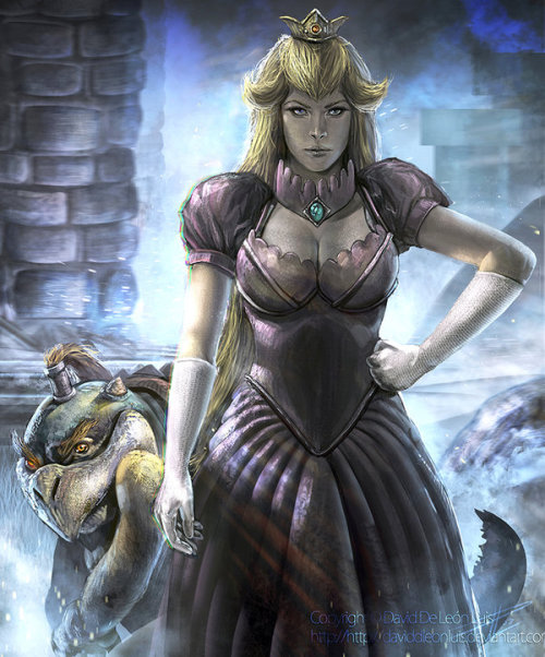 videogamenostalgia:  Peach. Come on Babybowser, lets tell the truth by Daviddleonluis I always wondered, how was born Babybowser? If Bowser never showed any woman. Here is the answer. Artist: Tumblr || CGhub || Facebook (via: daviddleonluis 