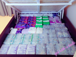 girlwithaturtle:  My diaper stash, thanks to Daddy ❤️  And his bed 😂 😂 😂   😮