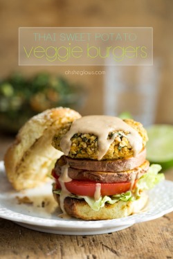 veganfoody:  Thai Sweet Potato Veggie Burgers with Spicy Peanut Sauce