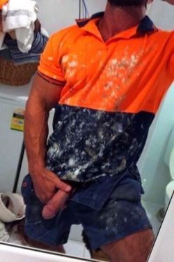 tnttotallynakedtradies: Paint stain…cum