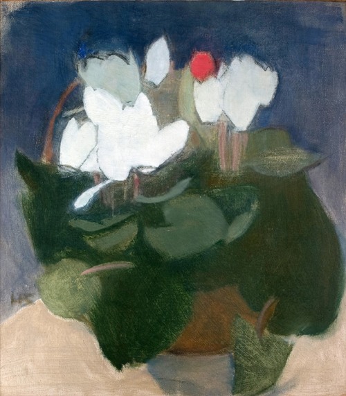 amare-habeo:Helene Schjerfbeck (Finnish, 1862–1946) Cyclamen in a vase (Syklaami maljakossa), 1940-4