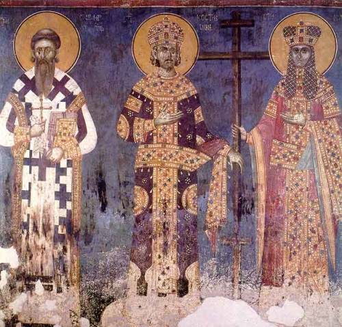 St. Sava, the first Archbishop of Serbia and Ss. Constantine and Helen, 14th century Serbia