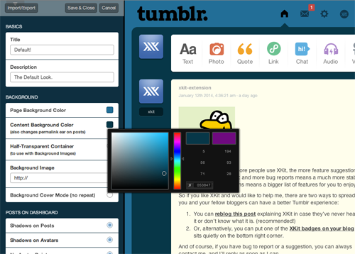 xkit-extension:  Introducing Themes+! Themes+ allows you to customize your dashboard