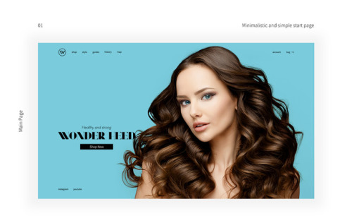 Website concept fictional shampoo brand.Create product packing, logo, website / (CR)