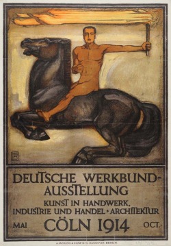 ultrawolvesunderthefullmoon: Peter Behrens: Deutsche Werkbund Ausstellung Art Exhibition Poster, 1914, Color Lithograph, Printed in Cologne This poster advertises an exhibition held by the Deutsche Werkbund in Cologne in Germany in 1914. The artist Peter