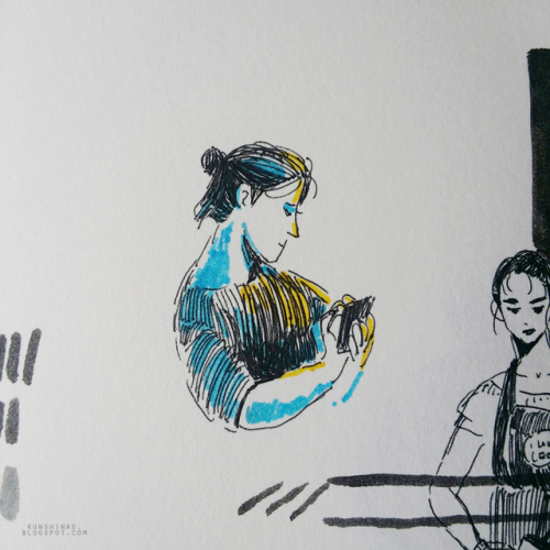 Sitting in a coffee shop with a friendand drawing busy people (Main Blog)