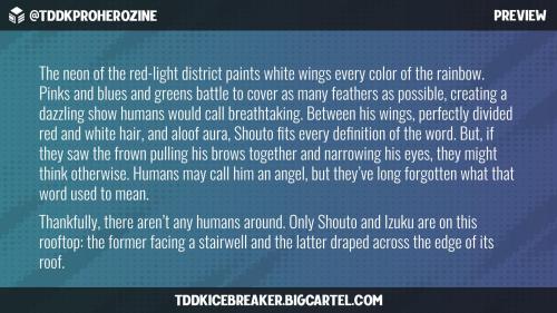 libraryofgage:A little preview of my PDF piece for @tddkproherozine! It features angel Shouto, demon