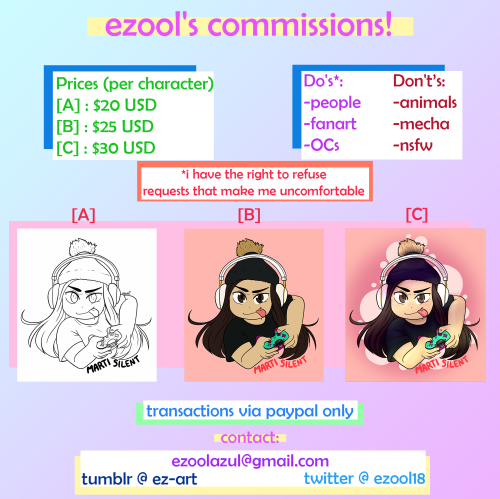 I’m opening up commissions for the first time ever, so if you’re interested, please feel