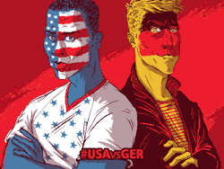 becausefutbol:  USA vs. Germany. Two flag-faces that won’t be talking to each other until after the 2014 FIFA World Cup™ (prediction by Team Hyundai). #BecauseFutbol [created by adamosgood]  Germany is going win.