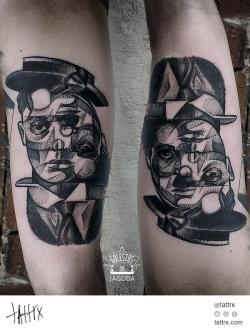 tattrx:  Jagoda Granda Tattoos - Charlie Chaplin and Buster Keaton tattrx.com/artists/jagoda-granda