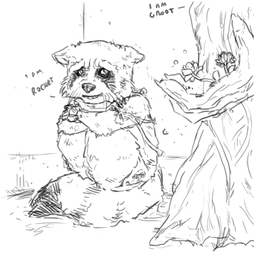 nextbodypartyoumoveillblowoff:  ladynorthstar:  Rocket and Groot’s first meeting  I just have lots of feelings for those those two interstellar jerks  THINGS THAT ARE NOT EVER GONNA BE FUCKING OKAY 