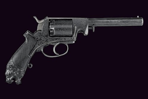 A rare engraved Russian Beaumont Adams copy revolver by A. Graznov, dated to the mid 19th century.
