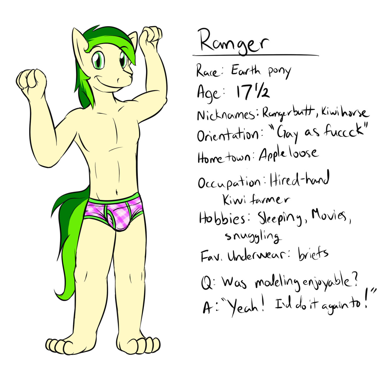 Meet Ranger, bit of a country pony, decided to visit the city and become an underwear