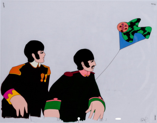 Animation cel from Yellow Submarine (1968).Paul and Ringo, the only two Beatles still alive.