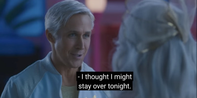 [subtitled screenshots from the upcoming Barbie (2023) movie]

Ken: I thought I might stay over tonight.