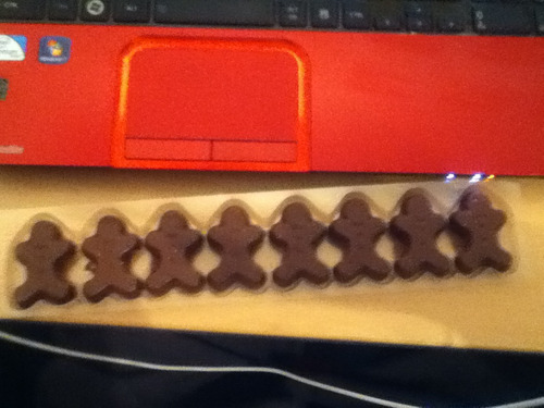 niallers-potatoes:  that-kid-from-london:   I’m about to eat this whole family of chocolate people MUHAHAHAHA        UPDATE:They’ve cottoned on to my intentions and are trying to escape!  RUN FOR YOUR LIVES  OH NO YOU DON’T.  MMMMMMM CHOKLIT PEEPOL