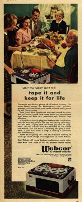 psaaok:  &ldquo;Only the Turkey Can’t Talk.&rdquo; Webcor Tape Recorder, 1953.Source 