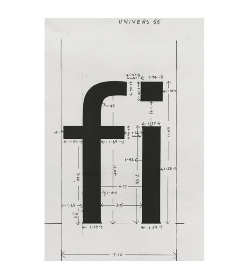 Adrian Frutiger, working on the development of the typeface Univers, 1950-1954. Client: Deberny et P