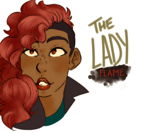 skellypop: The Lady Flame [image description: a drawing of Aubrey from the neck up. She’s a da