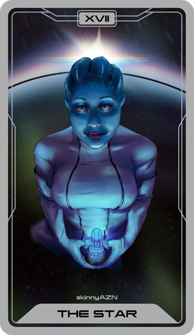 And so it begins.
My first tarot in my Mass Effect Major Arcana tarot series! The Star card represents hope, purpose, renewal. It is the guiding light after your most difficult struggle. And who better to represent that than Liara, who has the utmost...