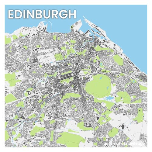 10km x 10km British city squares displaying the urban fabric, including parks and water.Details and 