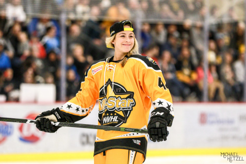 Zoe Hickel is all smiles prior to her attempt at the Hardest Shot portion of the NWHL&rsquo;s All St