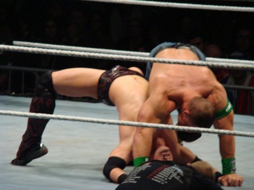 wweass:  I don’t know which is hotter: Miz in a backbend, or Cena’s huge ass