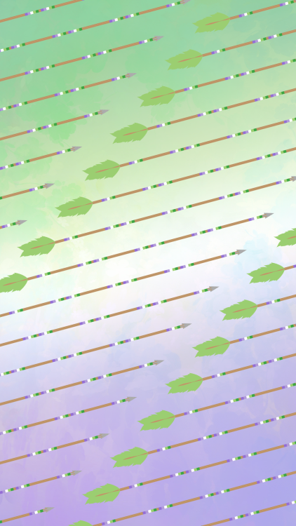 [image description: three sets of two lockscreens featuring a design of repeated arrows banded in th