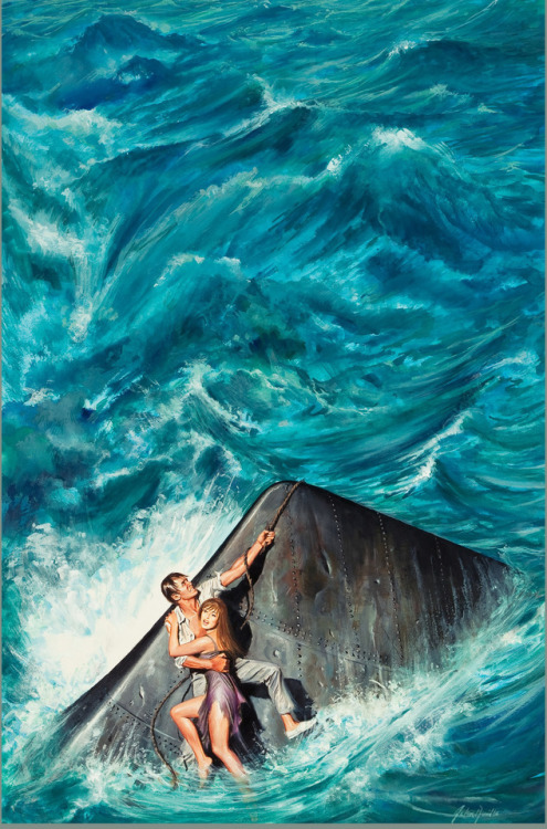 Stranded at sea. John Duillo (1928-2003) illustration for one of the men’s adventure magazines