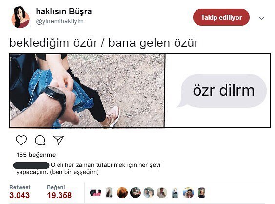 Beklediğim özür/bana gelen...