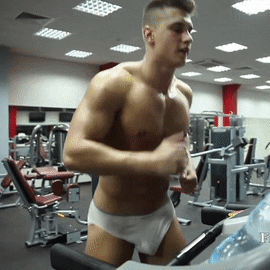 allsportsmen: Cute guy running on a treadmill in his underwear with a bouncing bulge gif