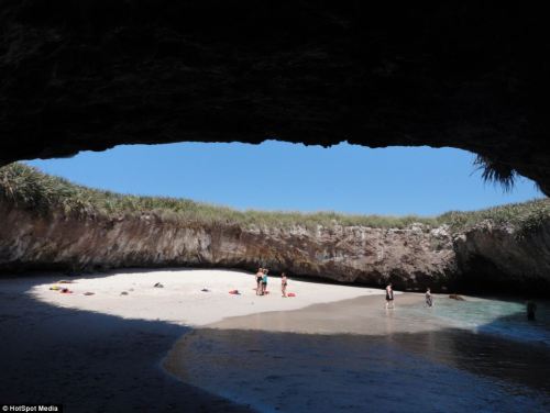 sixpenceee:  Views of the Hidden Beach, located on the Marieta Islands in Peurto Vallarta.   This secluded paradise, with its sandy beaches and crystal clear warm water, is believed to have formed decades ago when it was used as target practice by the