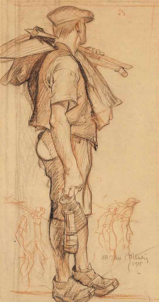 gionah: Frank Brangwyn - British, 1867-1956, The Miner, 1915. Red and black chalk