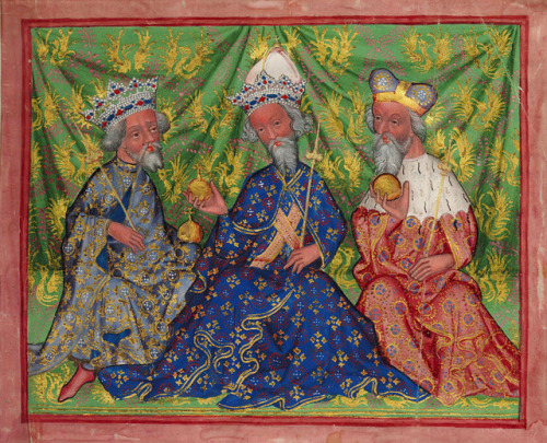 The Emperor Charles IV in the centre with his sons King Wenceslaus IV of Bohemia, on the left, and M