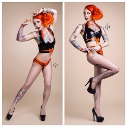 alicebizarre:  iamjop:  Two shots from our mag shoot with the outstanding @megan_massacre she was so great! Lived working with her! #photography #photographer #model #tattoomodel #tattoo #artist #latex #hair #orange #inkstagram #inkedbabes #ink #babes
