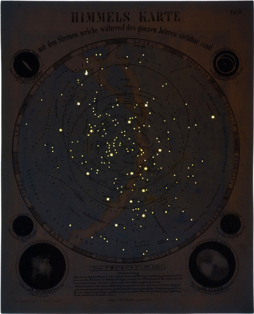 Astronomic Picture Atlas 1851 Ludwig PreyßingerTransparent Sky Map with the stars which are visible 