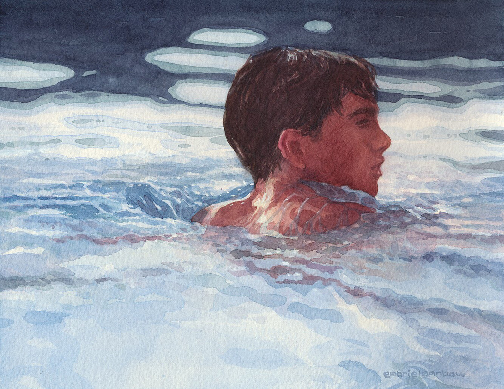 gabrielzebub:  “Mid-stream” - 8x10” watercolor on paper. .www.etsy.com/shop/gabrielgarbowart